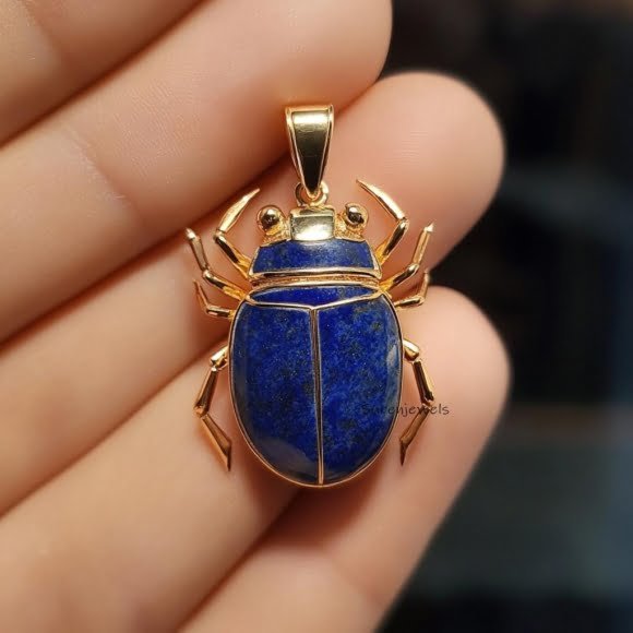 14K Gold Designer Scarab Charm, Small Scarab Pendant, Gemstone Custom Jewelry Suren Jewels