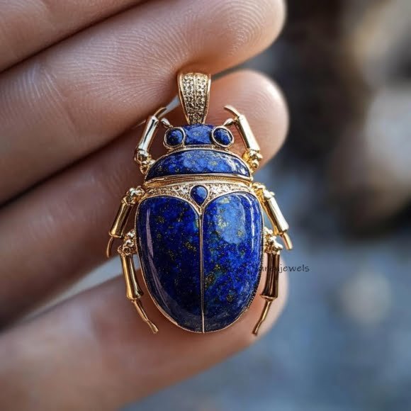 14K Gold Designer Scarab Charm, Small Scarab Pendant, Gemstone Custom Jewelry Suren Jewels