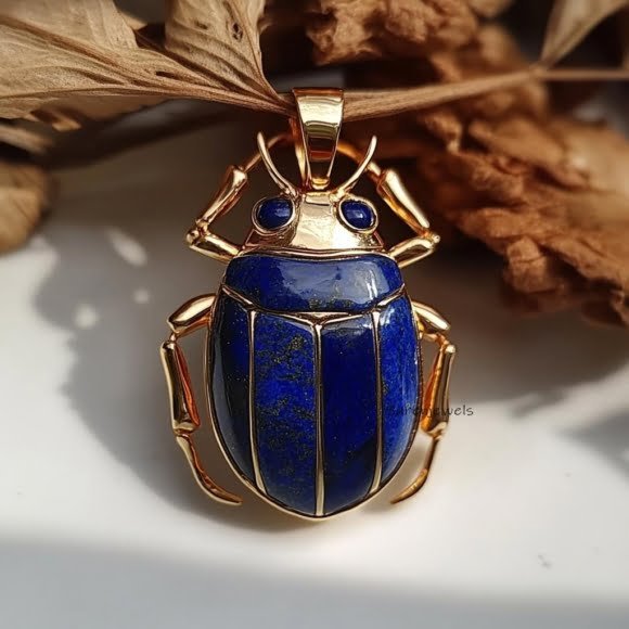 14K Gold Designer Scarab Charm, Small Scarab Pendant, Gemstone Custom Jewelry Suren Jewels