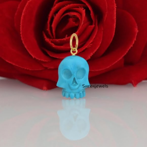 14K Gold Gemstone Skull Pendant, Carved Gemstone Skull Pendant Custom Jewelry Suren Jewels